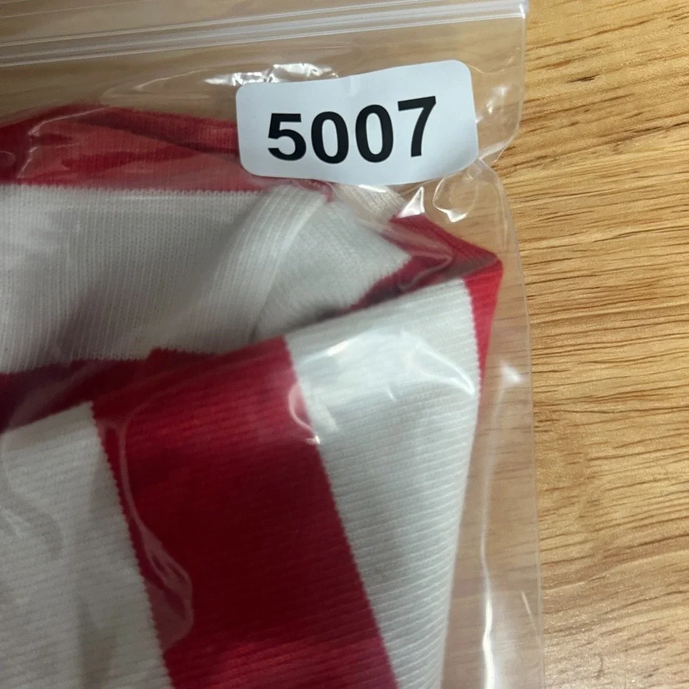 Girls of Dust Top Womens XS Red Striped Pocket T Shirt‎ Tee Natural Cotton - Picture 6 of 7